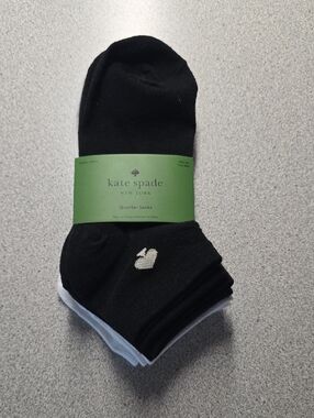 kate spade Black Athletic Quarter Socks with White Heart Detail